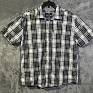 echo unltd Mens 2XL Short Sleeve Button Up Shirt Gray Stripped